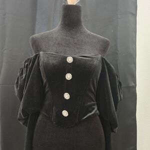 DO+BE Black Off-Shoulder Blouse with Embellished Buttons
